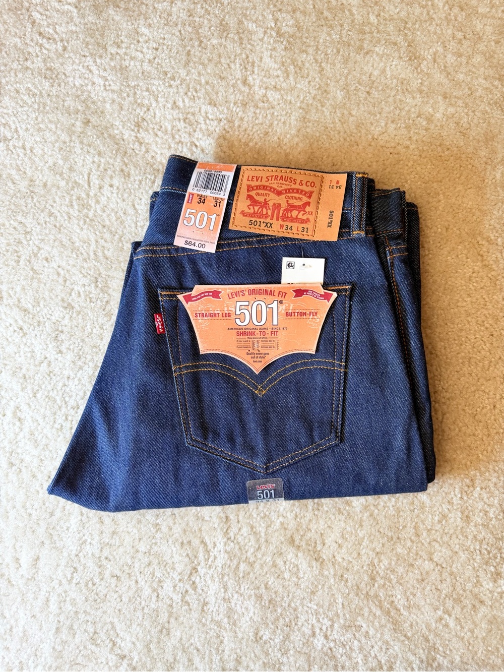Levi's 501 Straight Men's Jeans in Dark Blue Denim NWT